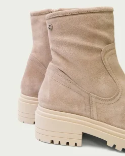 PORRONET Botines Mujer|Botines Planos Arena Con Cremallera Sharon