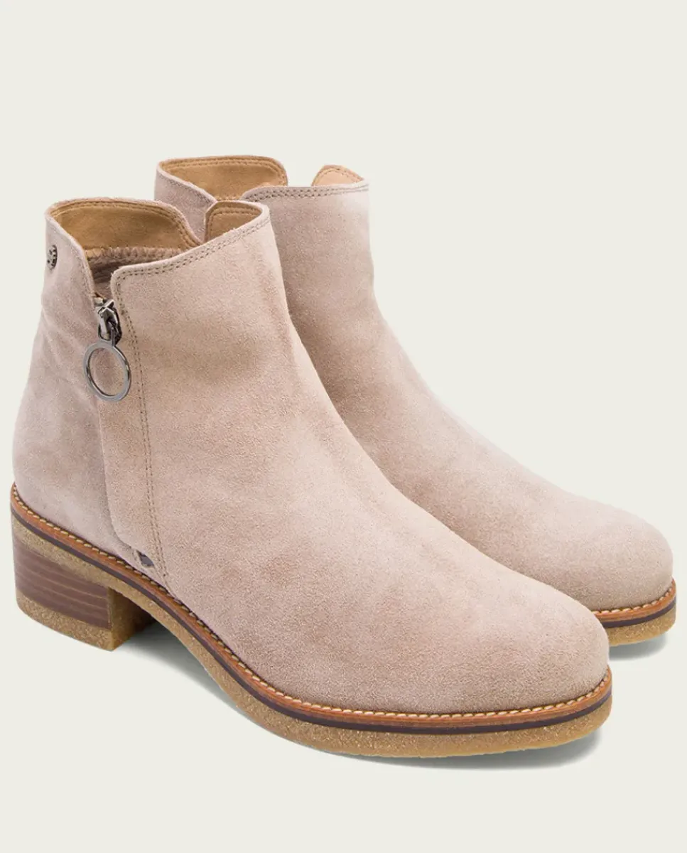 PORRONET Botines Mujer|Botines Planos Arena Con Cremallera Poppy