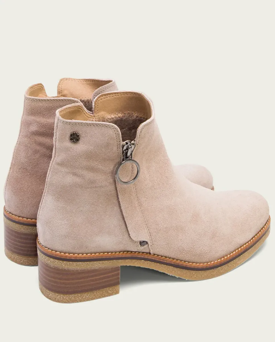 PORRONET Botines Mujer|Botines Planos Arena Con Cremallera Poppy
