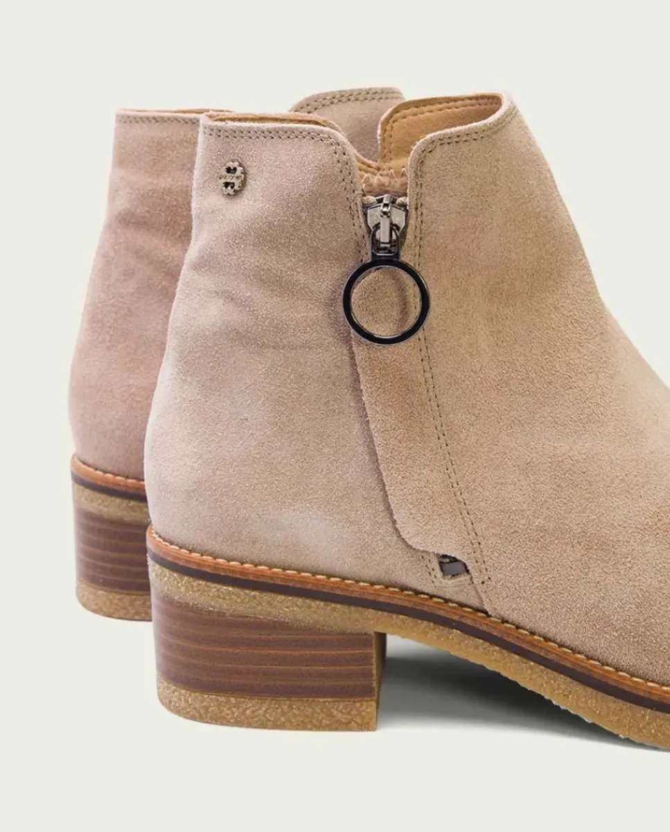 PORRONET Botines Mujer|Botines Planos Arena Con Cremallera Poppy