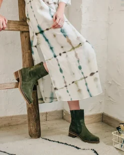 PORRONET Botines Mujer|Botines Planos Kaki Con Cremallera Palma