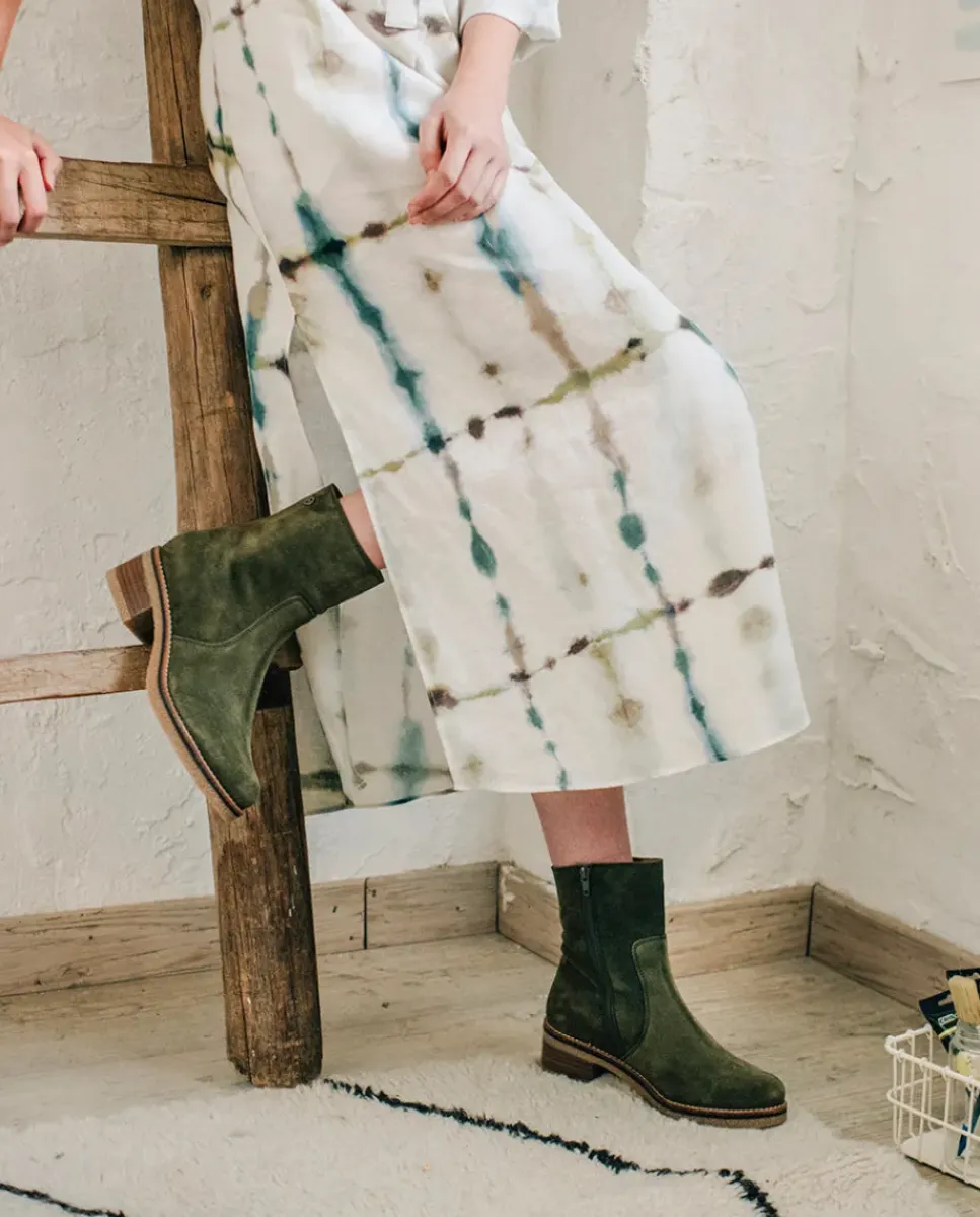 PORRONET Botines Mujer|Botines Planos Kaki Con Cremallera Palma