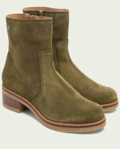 PORRONET Botines Mujer|Botines Planos Kaki Con Cremallera Palma