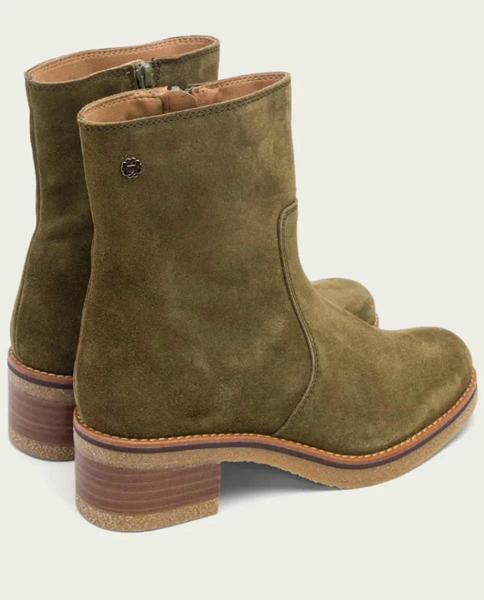 PORRONET Botines Mujer|Botines Planos Kaki Con Cremallera Palma