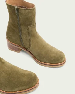 PORRONET Botines Mujer|Botines Planos Kaki Con Cremallera Palma