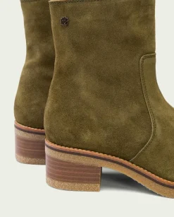 PORRONET Botines Mujer|Botines Planos Kaki Con Cremallera Palma