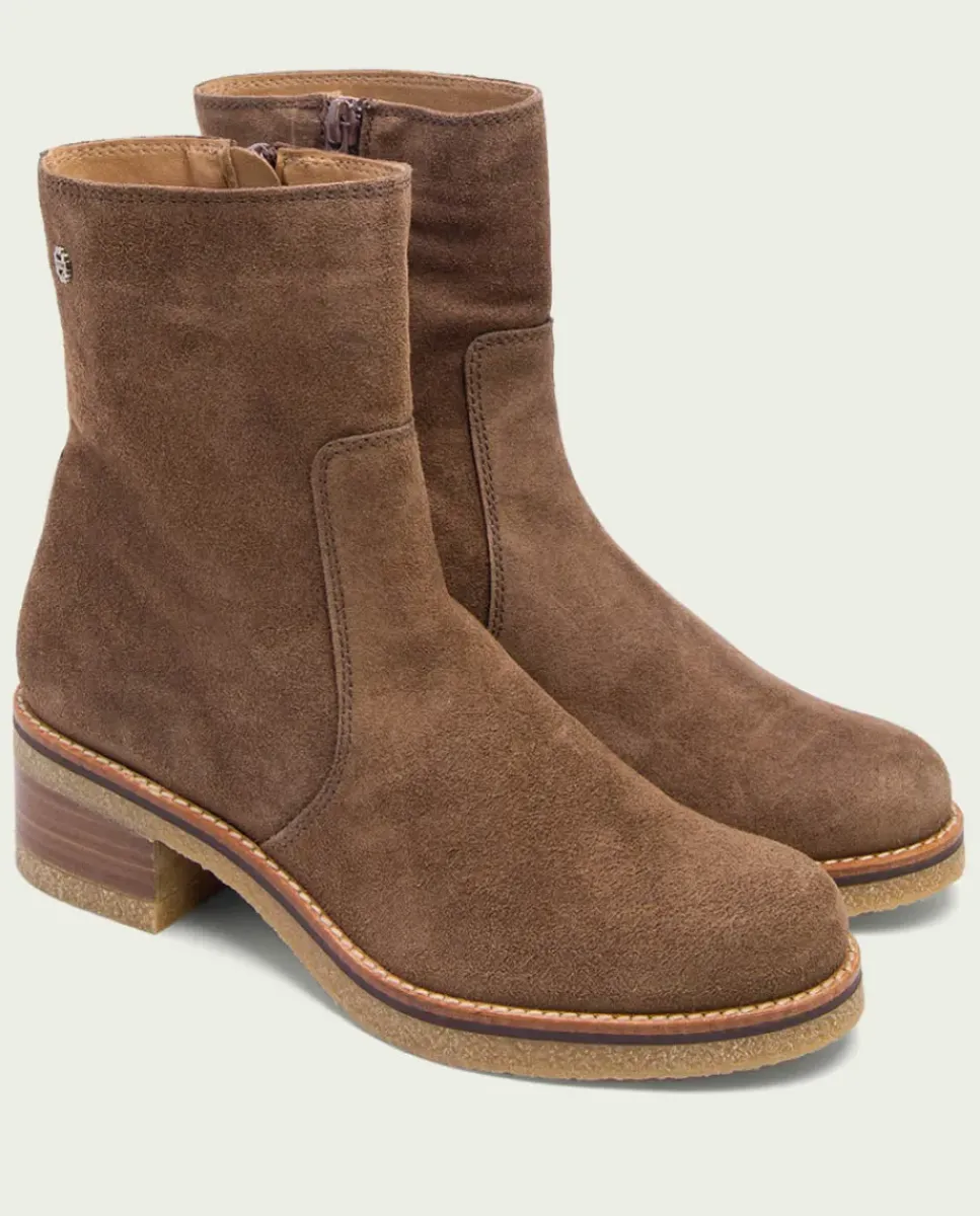 PORRONET Botines Mujer|Botines Planos Moka Con Cremallera Palma