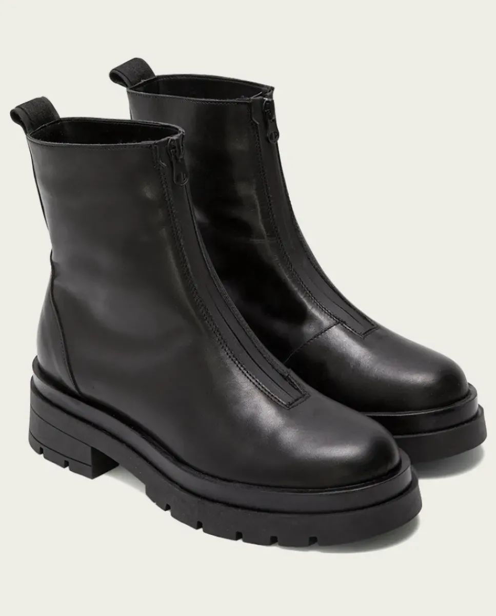 PORRONET Botines Mujer|Botines Planos Track Negros Con Cremallera Denisse