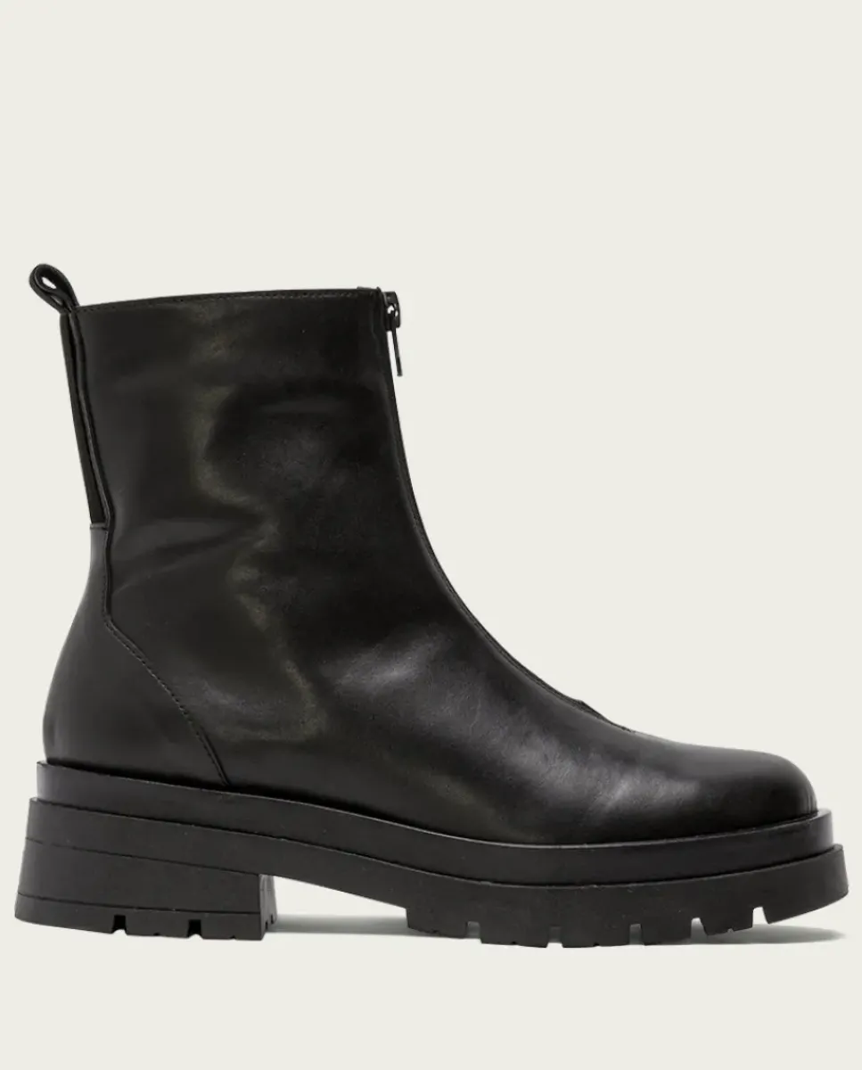 PORRONET Botines Mujer|Botines Planos Track Negros Con Cremallera Denisse