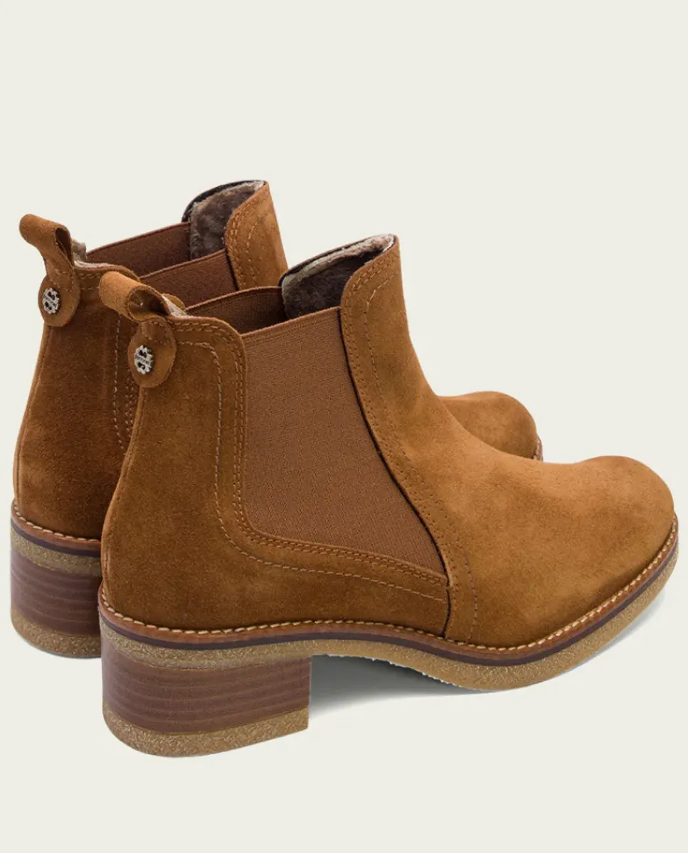 PORRONET Botines Mujer|Botines Serraje Cuero Con Elasticos Pau