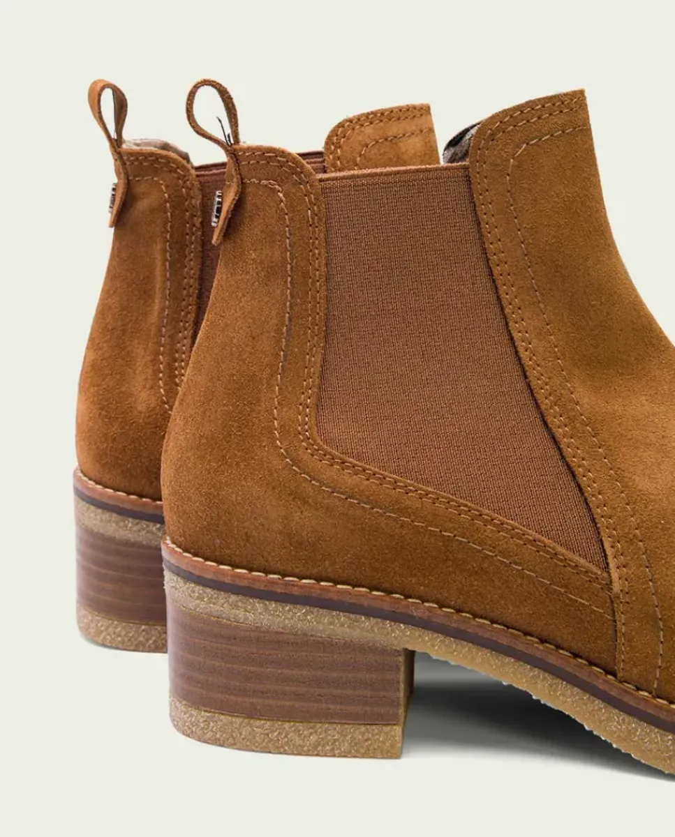 PORRONET Botines Mujer|Botines Serraje Cuero Con Elasticos Pau