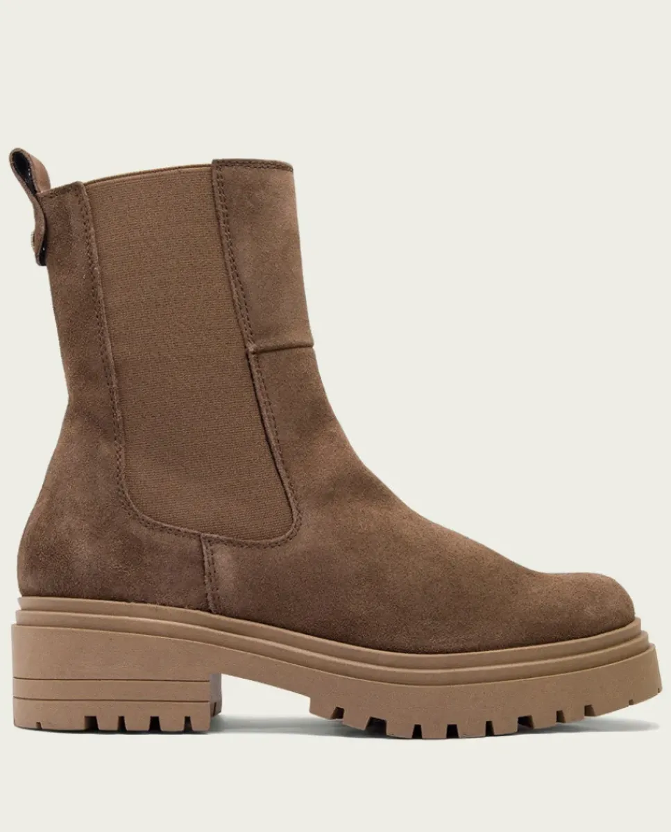 PORRONET Botines Mujer|Botines Serraje Moka Con Elasticos Sibila