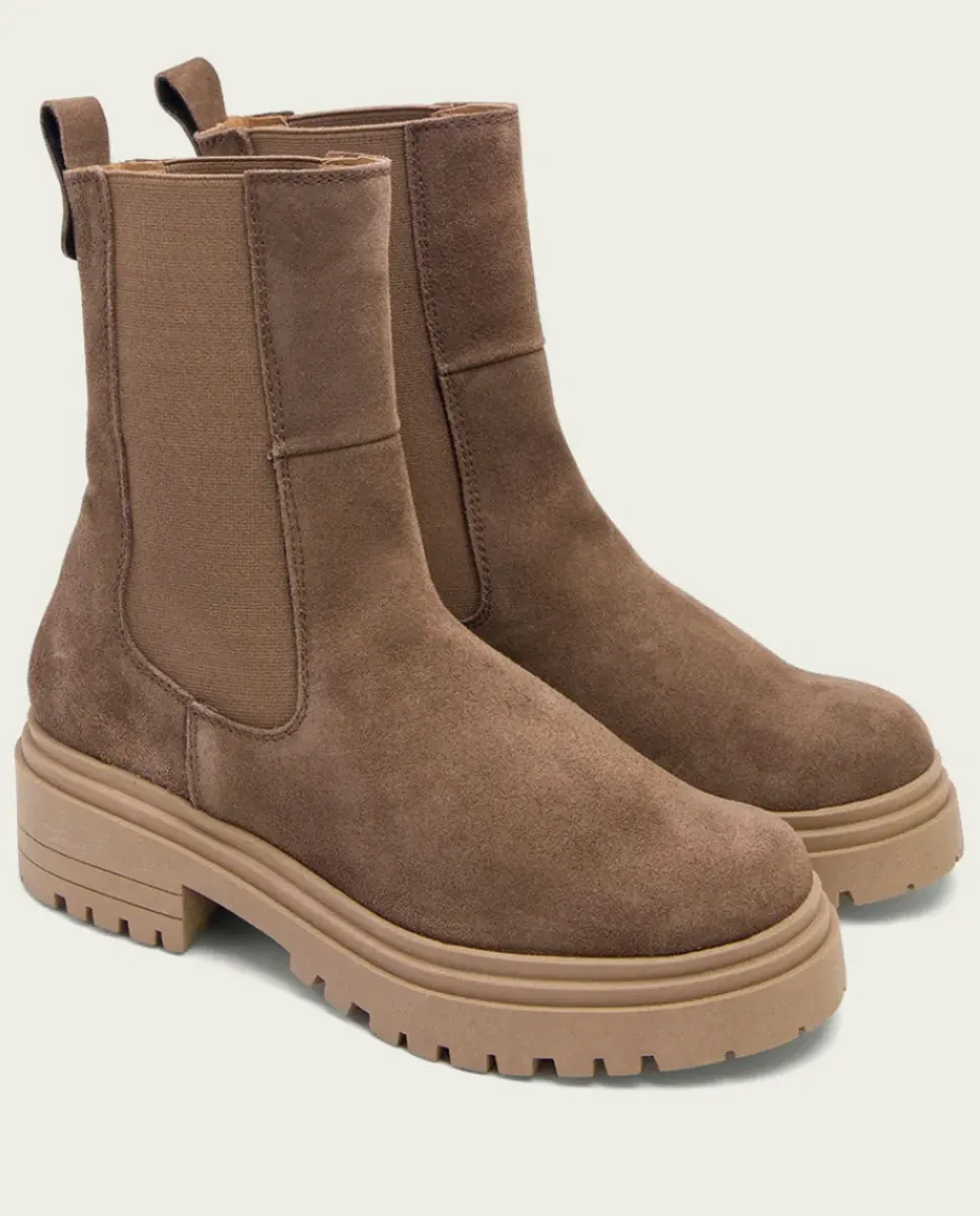PORRONET Botines Mujer|Botines Serraje Moka Con Elasticos Sibila