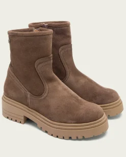 PORRONET Botines Mujer|Botines Serraje Moka Con Cremallera Sharon