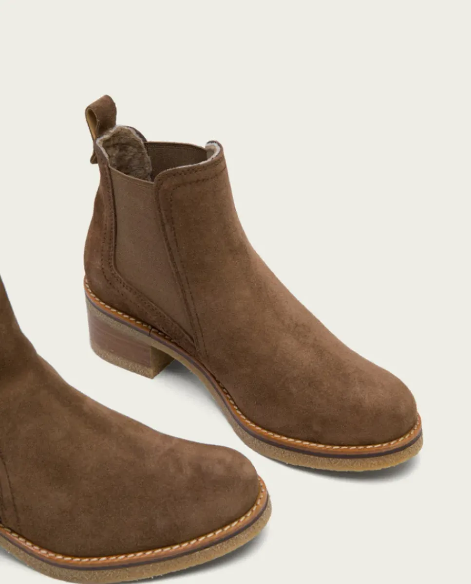 PORRONET Botines Mujer|Botines Serraje Moka Con Elasticos Pau