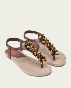 PORRONET Sandalias Planas|Martia Piel Yute Moka