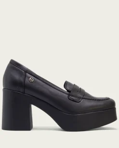 PORRONET Mocasines|Mocasines De Tacón En Piel Negra Laia