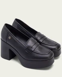 PORRONET Mocasines|Mocasines De Tacón En Piel Negra Laia