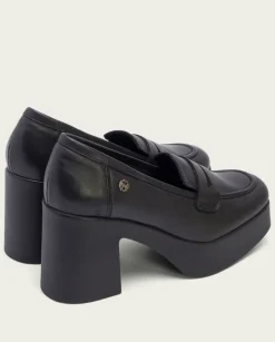 PORRONET Mocasines|Mocasines De Tacón En Piel Negra Laia
