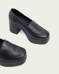 PORRONET Mocasines|Mocasines De Tacón En Piel Negra Laia