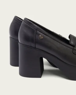 PORRONET Mocasines|Mocasines De Tacón En Piel Negra Laia