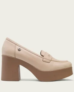 PORRONET Mocasines|Mocasines De Tacón En Piel Taupe Laia