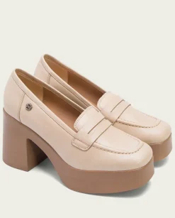 PORRONET Mocasines|Mocasines De Tacón En Piel Taupe Laia