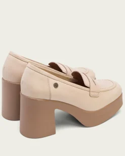 PORRONET Mocasines|Mocasines De Tacón En Piel Taupe Laia
