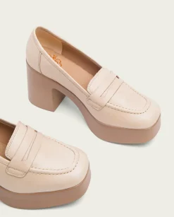 PORRONET Mocasines|Mocasines De Tacón En Piel Taupe Laia