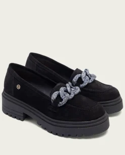 PORRONET Mocasines|Mocasines Planos Negros Con Adorno Saiko