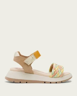 PORRONET Sandalias Planas|Plataforma De Piel Y Tejido En Colores Edurne