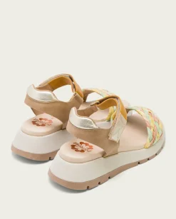 PORRONET Sandalias Planas|Plataforma De Piel Y Tejido En Colores Edurne