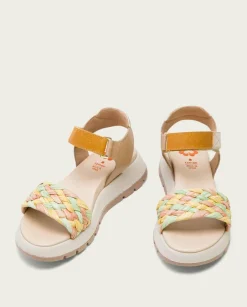 PORRONET Sandalias Planas|Plataforma De Piel Y Tejido En Colores Edurne