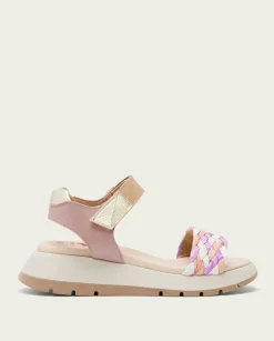 PORRONET Sandalias Planas|Plataforma De Piel Y Tejido Rosa Edurne