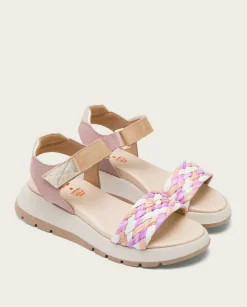 PORRONET Sandalias Planas|Plataforma De Piel Y Tejido Rosa Edurne