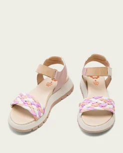 PORRONET Sandalias Planas|Plataforma De Piel Y Tejido Rosa Edurne