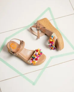 PORRONET Sandalias Cuña|Sandalia Cuña Con Abalorios Taupe Colores Irati