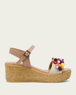PORRONET Sandalias Cuña|Sandalia Cuña Con Abalorios Taupe Colores Irati