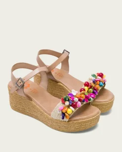 PORRONET Sandalias Cuña|Sandalia Cuña Con Abalorios Taupe Colores Irati
