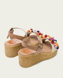 PORRONET Sandalias Cuña|Sandalia Cuña Con Abalorios Taupe Colores Irati
