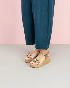 PORRONET Sandalias Cuña|Sandalia Cuña Con Abalorios Taupe Colores Irati