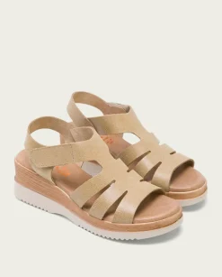 PORRONET Sandalias Cuña|Sandalia Cuña Piel Arena Leila