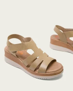 PORRONET Sandalias Cuña|Sandalia Cuña Piel Arena Leila