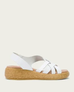 PORRONET Sandalias Cuña|Sandalia Cuña Piel Blanca Ganga