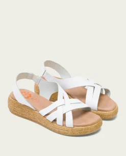 PORRONET Sandalias Cuña|Sandalia Cuña Piel Blanca Ganga