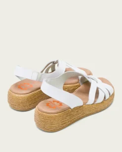 PORRONET Sandalias Cuña|Sandalia Cuña Piel Blanca Ganga