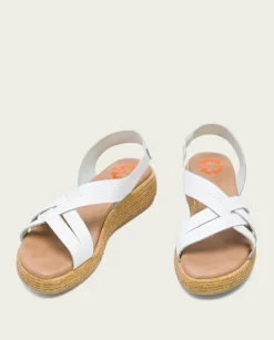 PORRONET Sandalias Cuña|Sandalia Cuña Piel Blanca Ganga