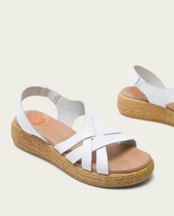 PORRONET Sandalias Cuña|Sandalia Cuña Piel Blanca Ganga