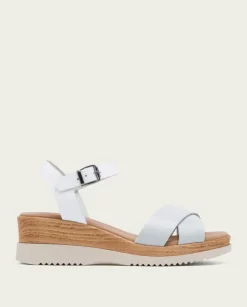 PORRONET Sandalias Cuña|Sandalia Cuña Piel Blanco Fiore
