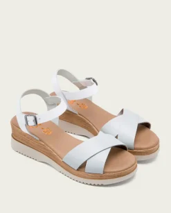PORRONET Sandalias Cuña|Sandalia Cuña Piel Blanco Fiore